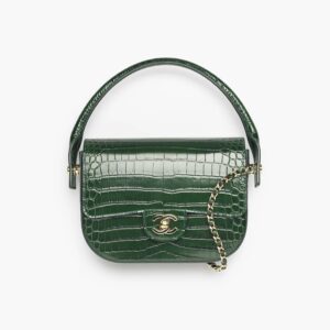 Chanel Mini Flap Bag With Handle Embossed Calfskin With Crocodile Pattern & Gold-plated Slloy 19.5cm/7.7in Green AS6424